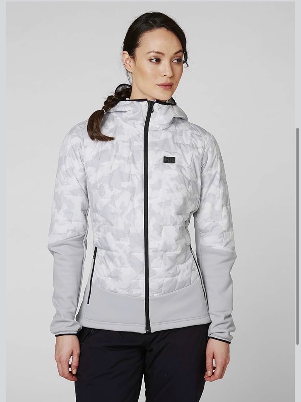 Helly Hansen White Light Gray Camo Quilted Hooded Jacket